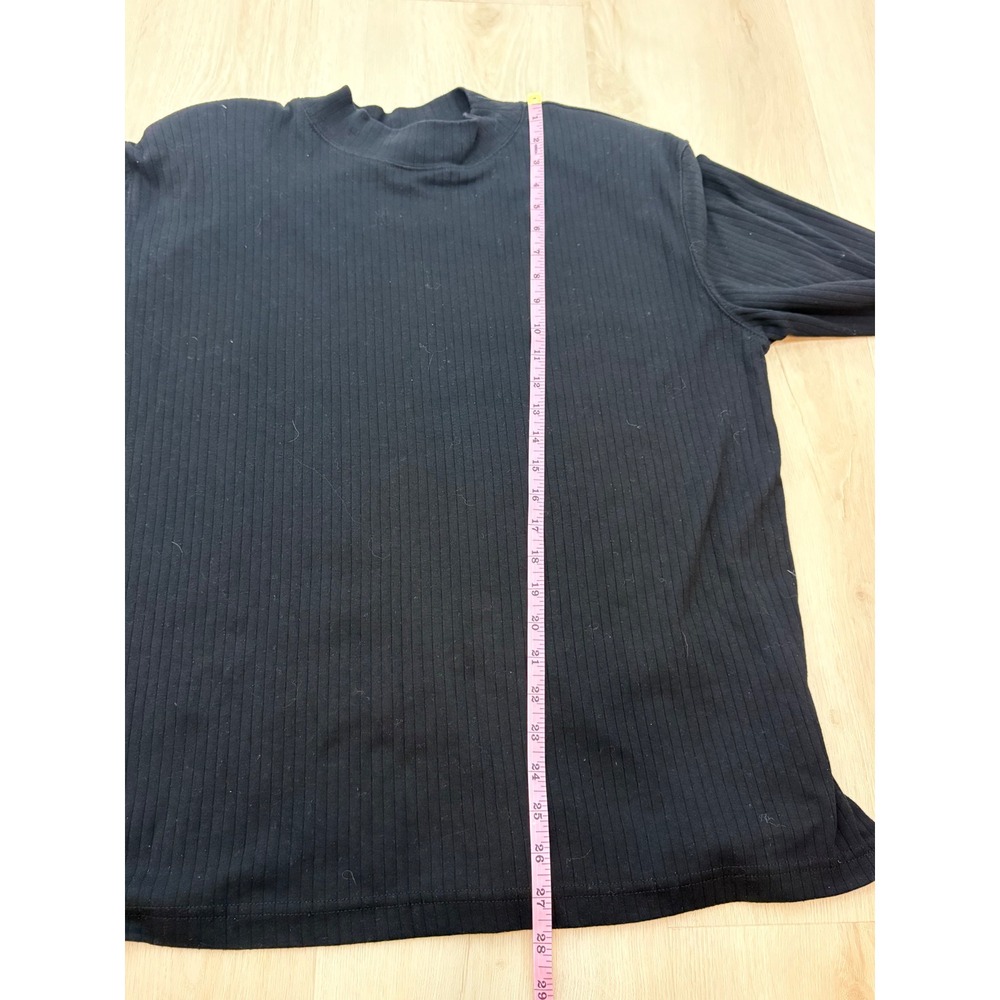 Dressbarn Ribbed Mock Neck Top Women 14/16 Black Long Sleeve Side Slit Basics - Picture 8 of 10